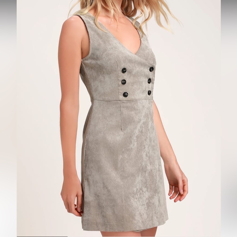 Lulus Benton light gray corduroy sleeveless mini dress Sz L‎